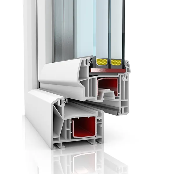 Schnitt durch ein weißes PVC-Fensterprofil